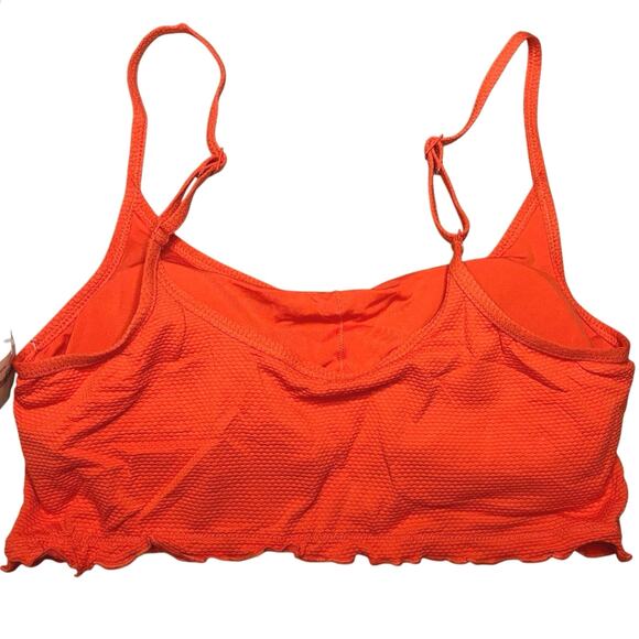 NWT Aerie Orange Ribbed Bikini Top M Scoop Neck Adjustable Tie Straps - Picture 3 of 7